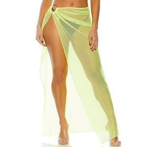 Sheer Net Wrap Long Pool Skirt Neon Yellow